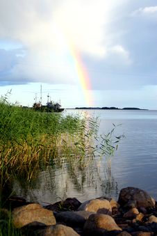 Lake Ladoga. A Rainbow. Stock Photo Lake Ladoga. A Rainbow. Stock Photo