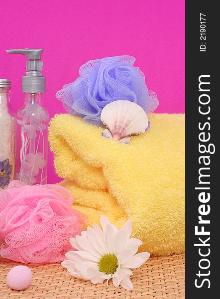 Bath Products on Pink Background