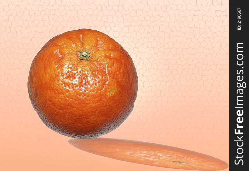 An orange with his reflex on a pastel background