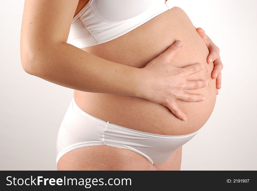 Woman in pregnant on white background. Woman in pregnant on white background