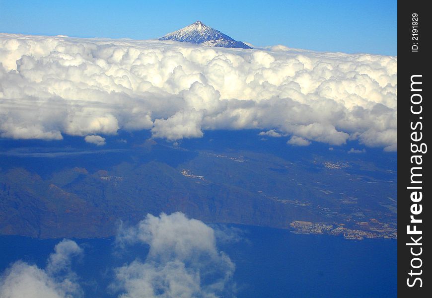 A view of mount Teide in Tenerife from a plane just about to land.