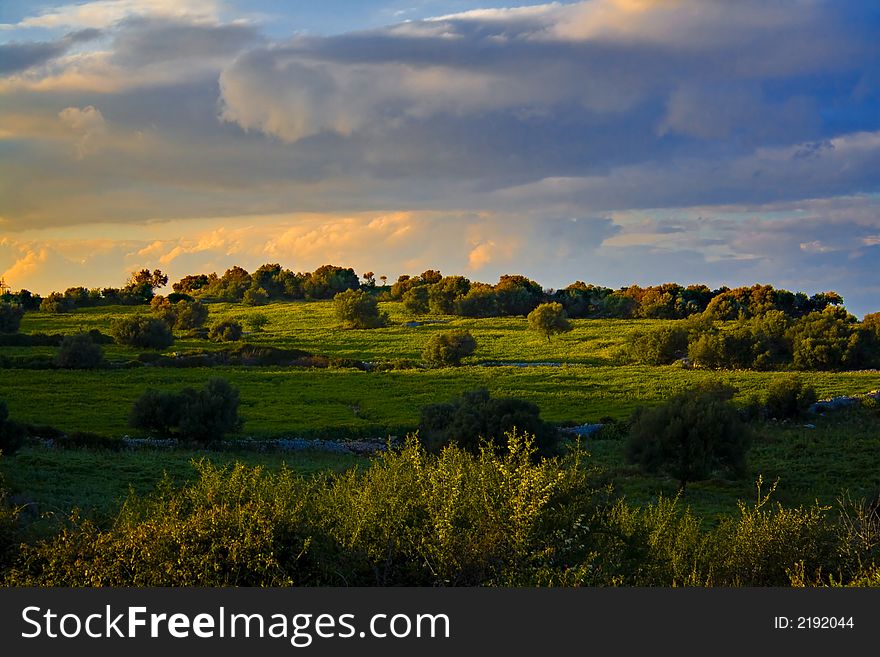 A Suggestive sunset in the sicilian hinterland. A Suggestive sunset in the sicilian hinterland