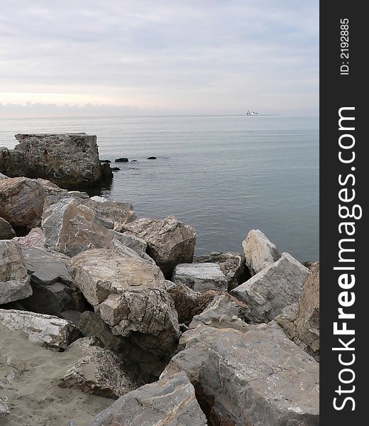 A group of rocks used as a defence against the sea in the port of Viareggio. A group of rocks used as a defence against the sea in the port of Viareggio