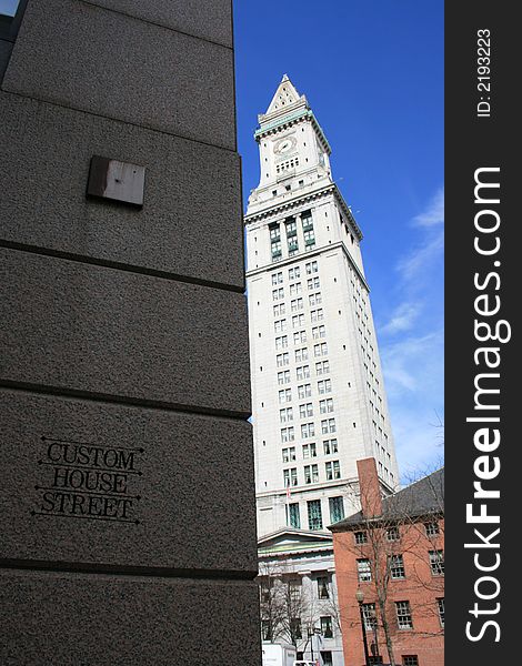 Boston's Custom House Tower as seen from Custom House street.