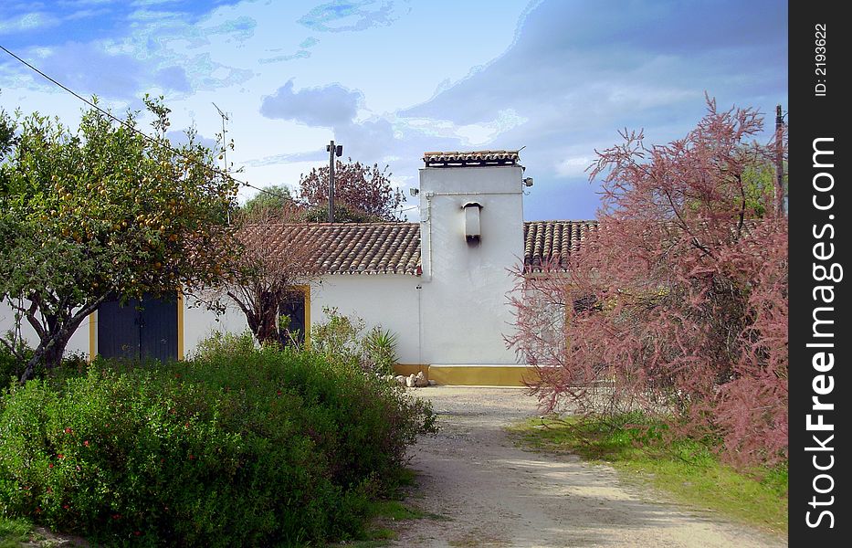 Colorful portuguese cottage in soutt of Portugal, Alentejo.