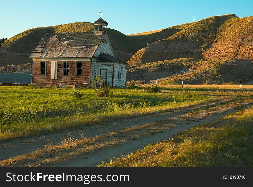 An old unused church located in the badlands of Alberta. An old unused church located in the badlands of Alberta