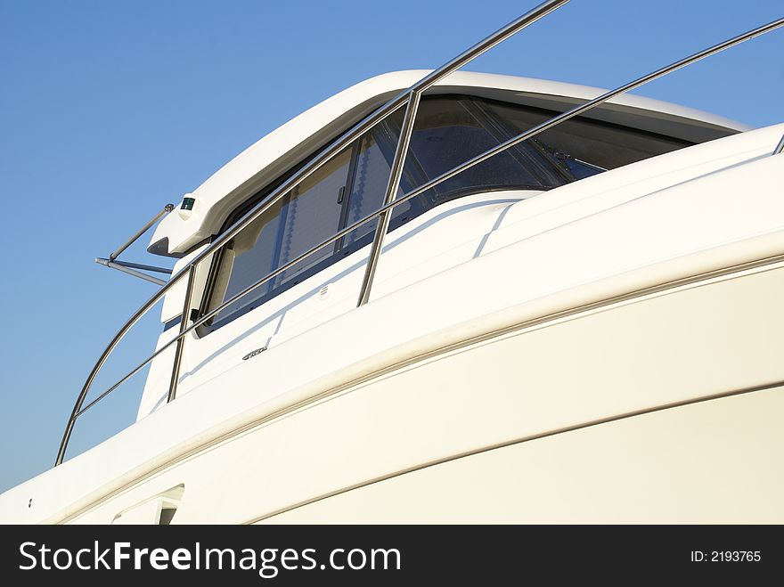 Cabin of luxury yacht on blue background