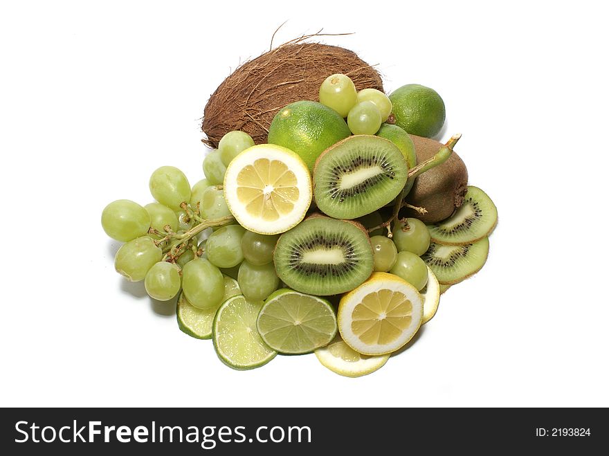 Set of different exotic fruits on white background