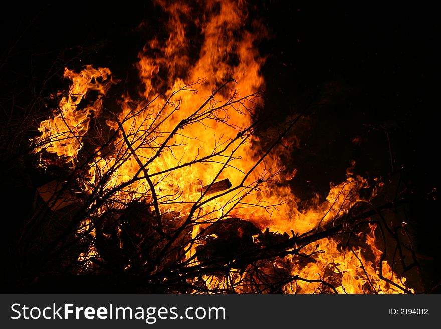 A large bonfire on guy fawkes night