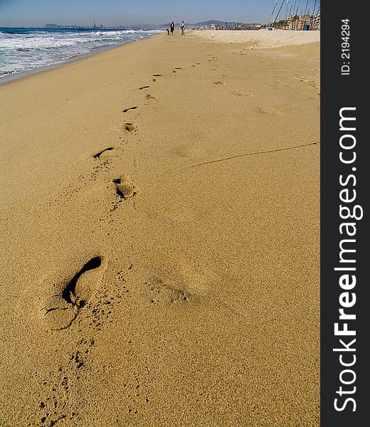 Human tracks on the sand of a beach. Human tracks on the sand of a beach