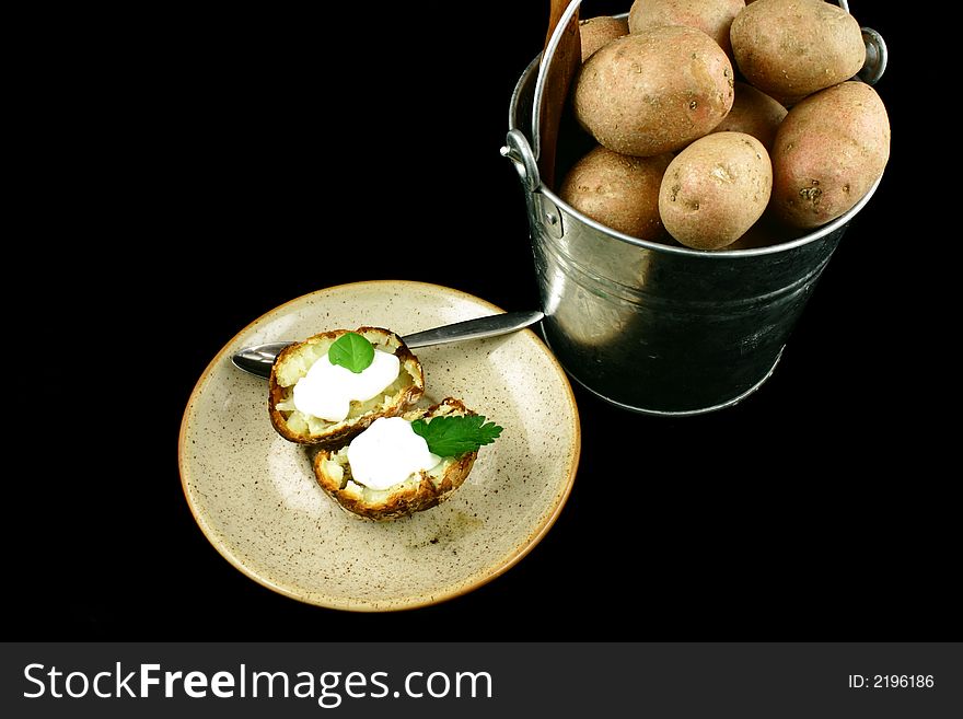 Baked potatoes are made from clean and fresh ones. Baked potatoes are made from clean and fresh ones
