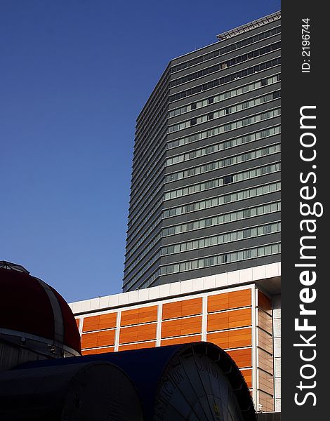 View of a modern building in front of the Alameda park down town Mexico city, Mexico, Latin America