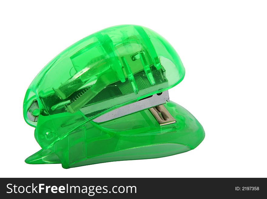 Digital photo of a green stapler.