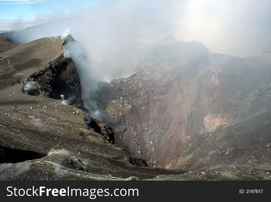 High view of bocca nuova crater of mount etna. High view of bocca nuova crater of mount etna