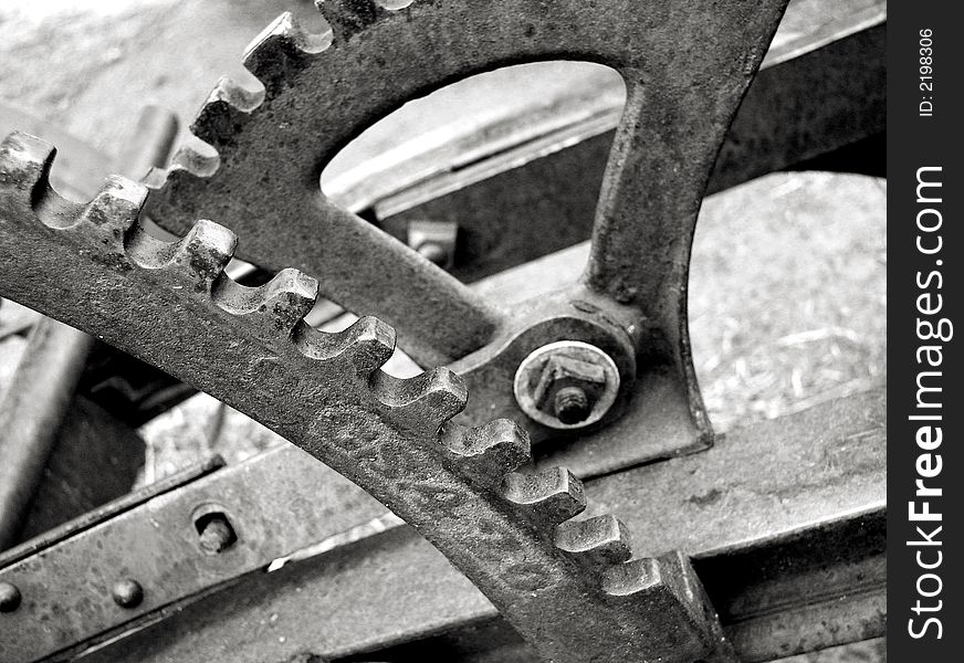 Gears and levers on old farm plow