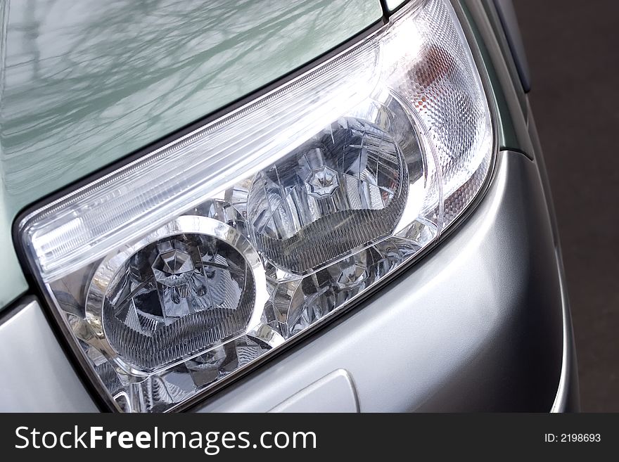 Vehicle headlight close-up
