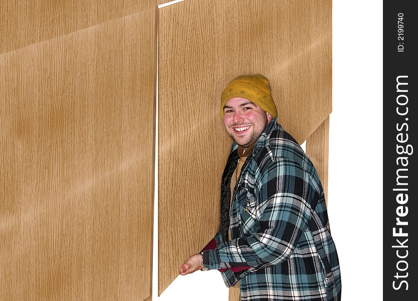 A man lifting a board up. A man lifting a board up