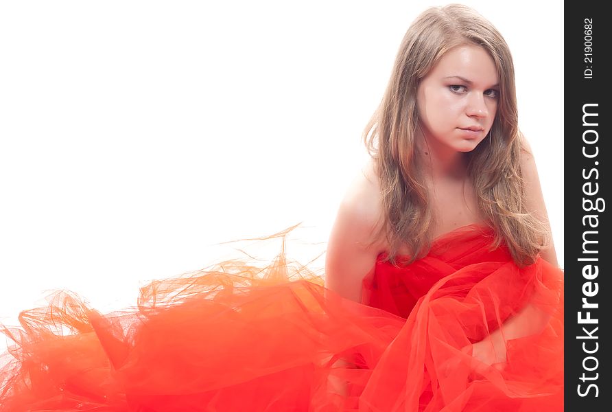 Beautiful Girl In A Red Cloth Horizontal