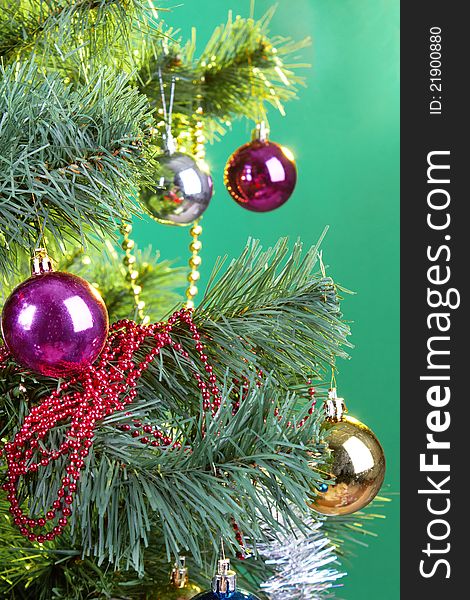 Christmas decoration on the green background