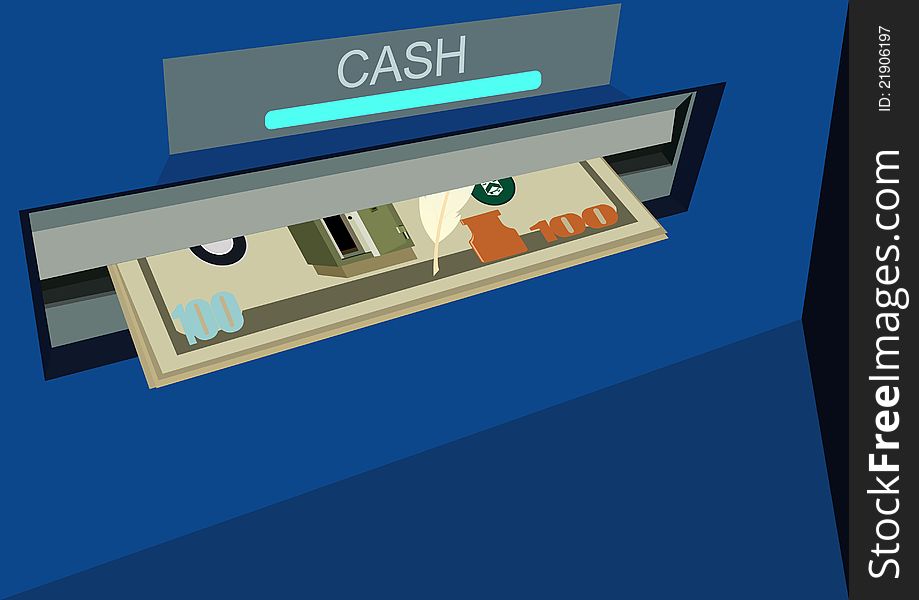 Banknotes issued ATM. Obtaining cash through ATMs. Banknotes issued ATM. Obtaining cash through ATMs