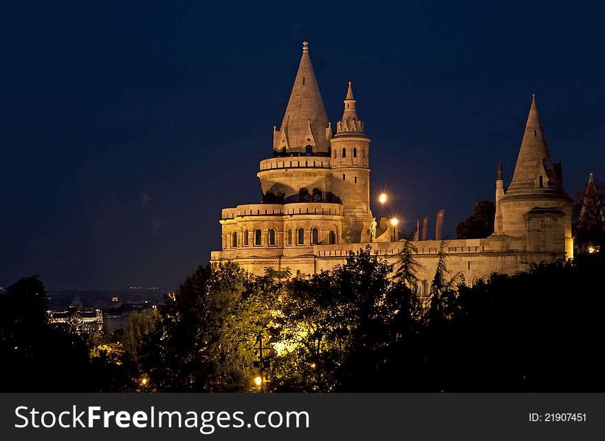 Ancient building in night Budapest