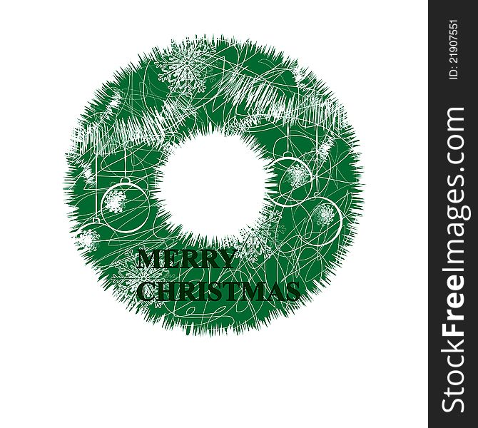 Green christmas wreath with snowflakes