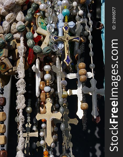 Crucifix and rosaries on a place of pilgrimage of Sardinia. Crucifix and rosaries on a place of pilgrimage of Sardinia.
