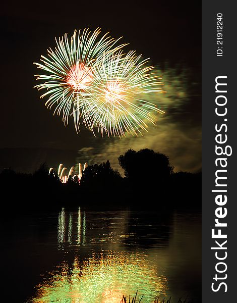 Fireworks reflected in a Water. Fireworks reflected in a Water