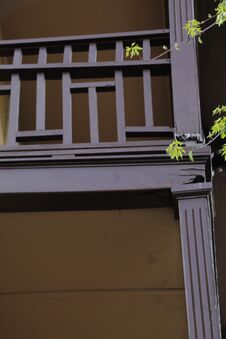 Broken Wood Railing Of Porch, Birds Nest Adventure Stock Photos Broken Wood Railing Of Porch, Birds Nest Adventure Stock Photos