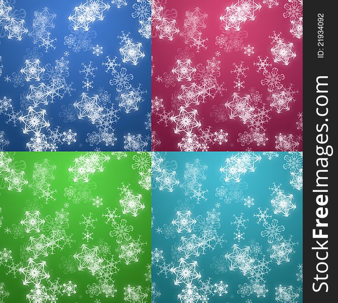Four colors Christmas background with snow flakes