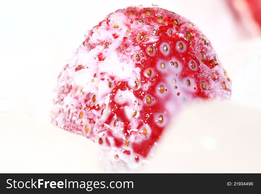Macro image of strawberry, ice