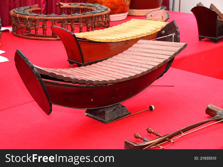 The picture of some musical instruments used in the traditional and classical music of Thailand. The picture of some musical instruments used in the traditional and classical music of Thailand