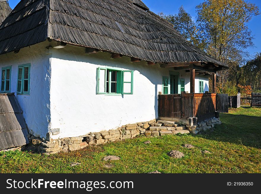 Traditional village house with wooden balcony porch from transylvania. Traditional village house with wooden balcony porch from transylvania