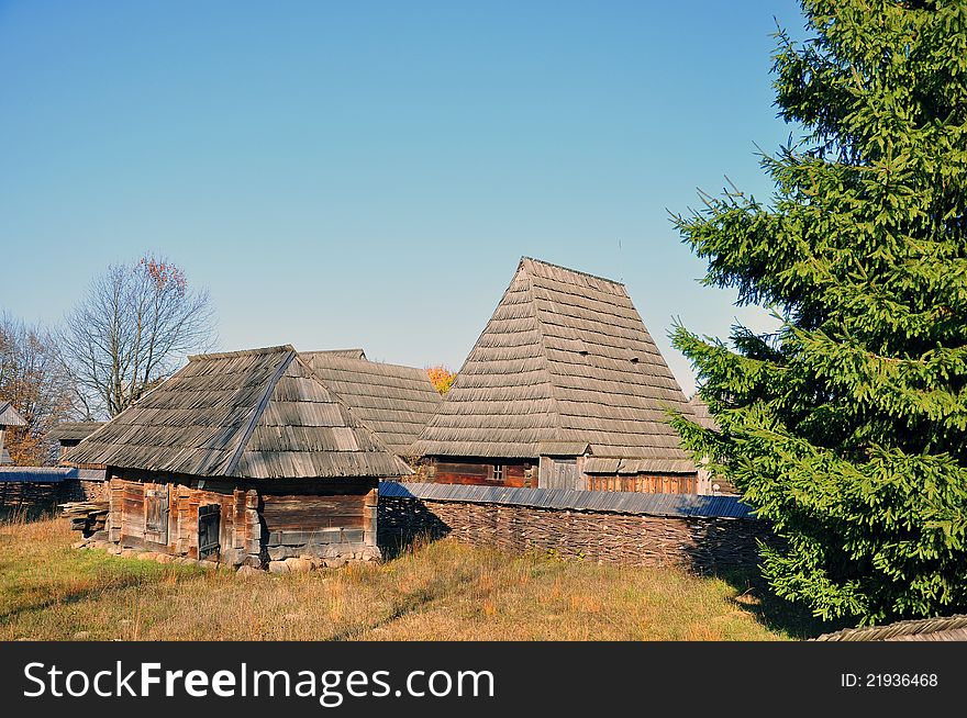 Front view of traditional transylvania wooden old house. Front view of traditional transylvania wooden old house