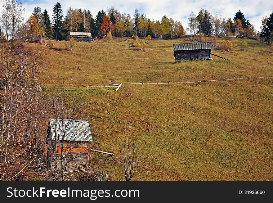 Mountain landscape with wooden house. Mountain landscape with wooden house