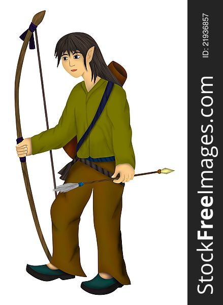 Imaginary illustration of an elf with a bow and arrow
