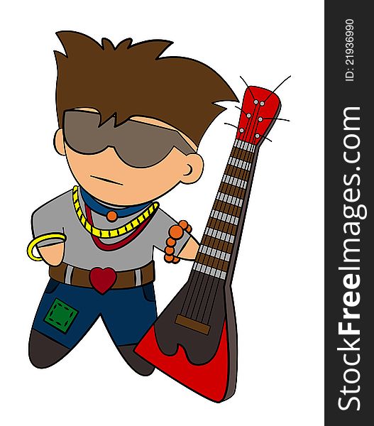 Cartoon illustration of a man with an electric guitar. Cartoon illustration of a man with an electric guitar