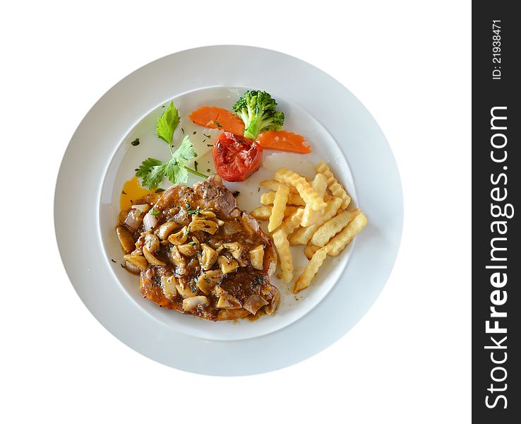 Delicious beef steak with mushrooms