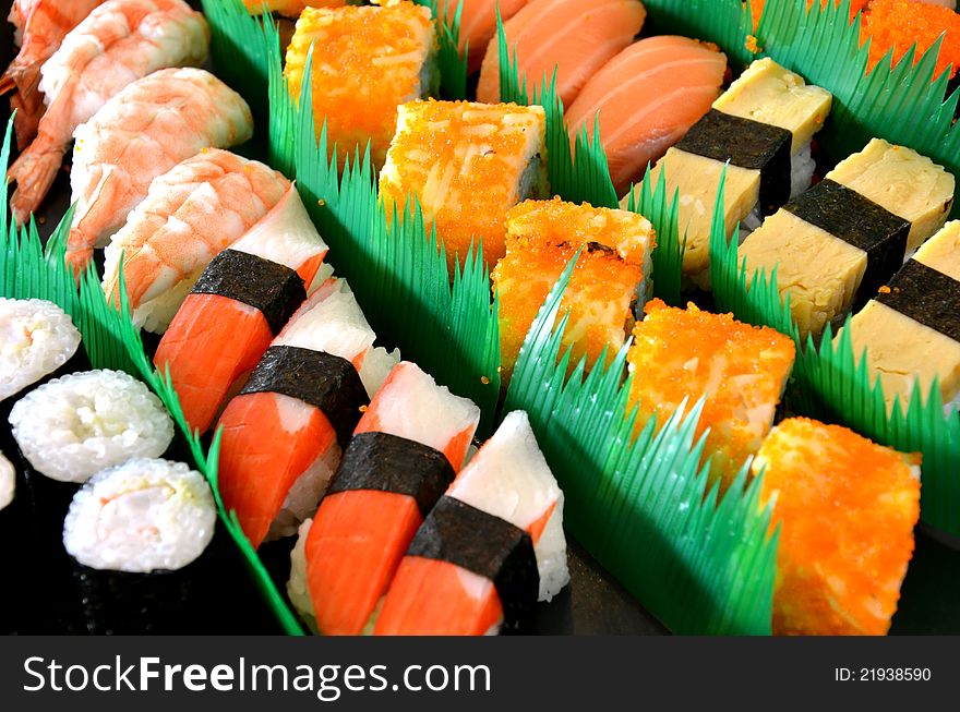 Delicious mixed sushi ,  Japanese cuisine