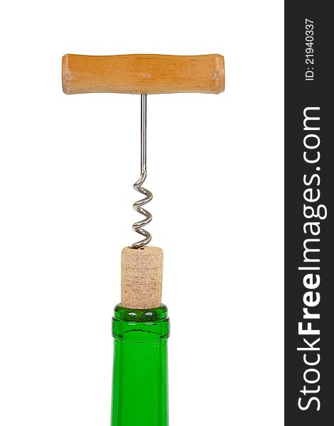 Corkscrew and wine stopper with the bottle