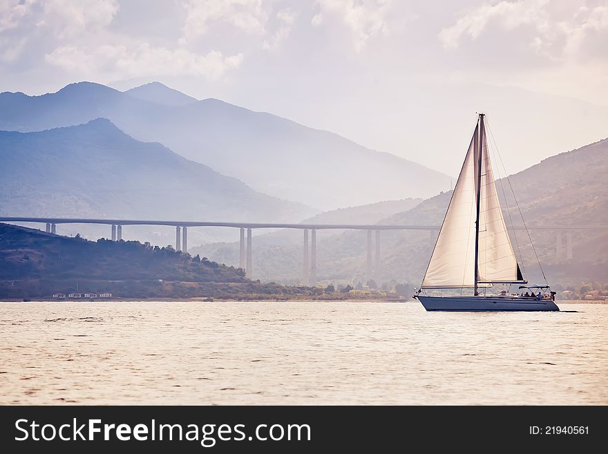 Alone sailing ship yacht