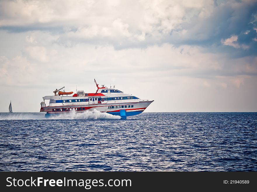 Ferry crossing between Sicilia and Lipari Island, Italy. Ferry crossing between Sicilia and Lipari Island, Italy