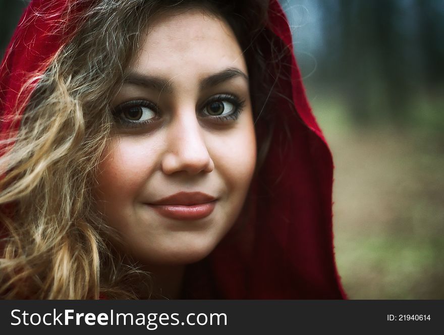 Beautiful girl with pretty face and with red scarf. Beautiful girl with pretty face and with red scarf