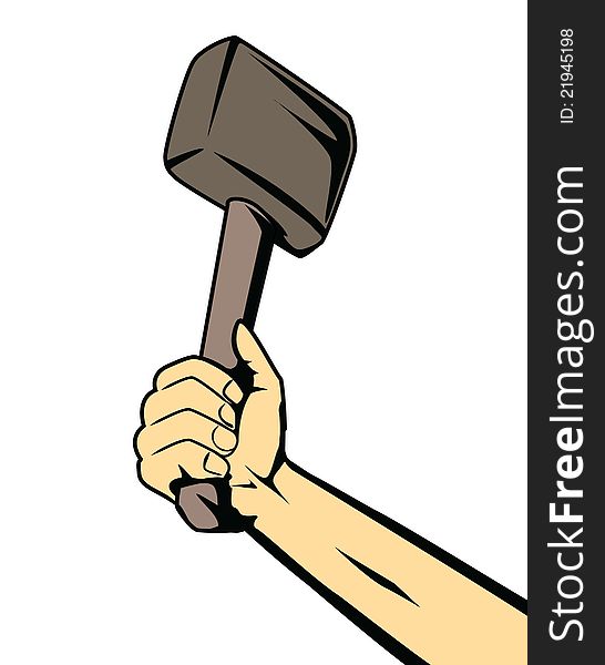 Strong hand with wood hammer. Strong hand with wood hammer