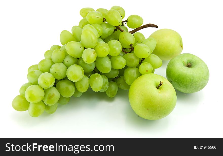 Bunch of fresh green grapes on white. Bunch of fresh green grapes on white