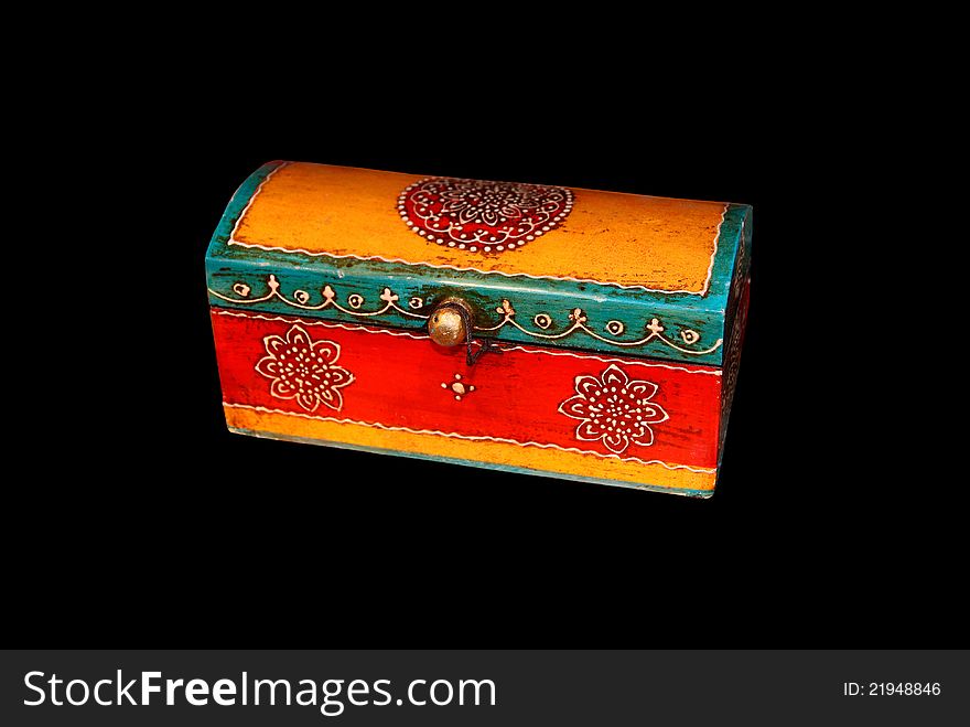 Traditional Eastern culture wooden box on black background