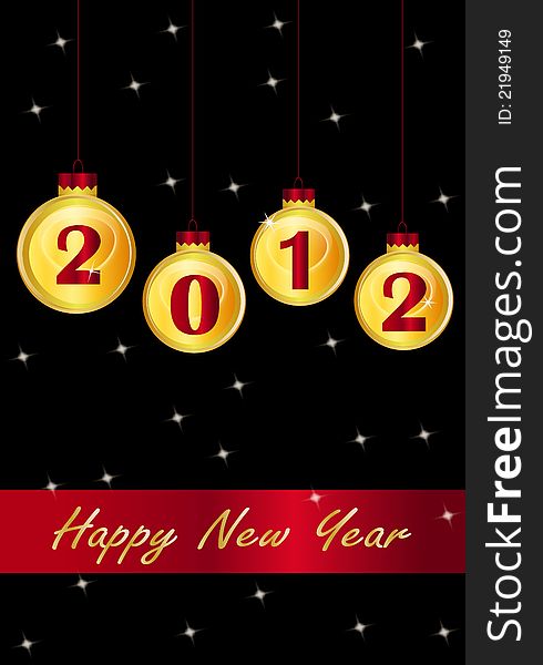 Abstract background happy new year 2012 with gold balls and black background