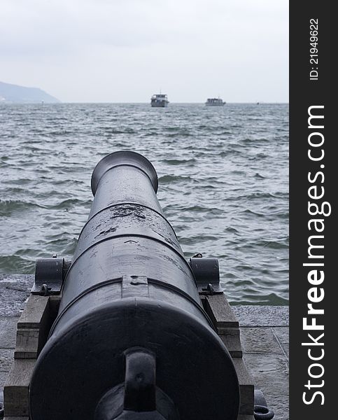 Old cannon in la spezia italy