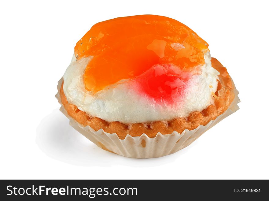 Cake with mandarin slices on white background. Cake with mandarin slices on white background.