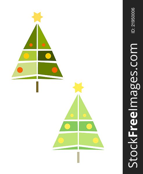 Abstract modern christmas tree with star and ornaments (two color versions included)